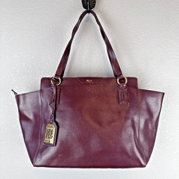 Lauren Ralph Lauren Handbags - Ralph Lauren Winford Tote Bag Shoulder Purse Laptop Zip Top Plum Purple Leather